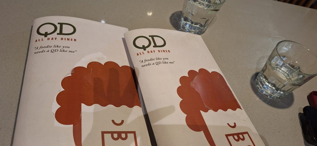 Menu card of QD's restaurant