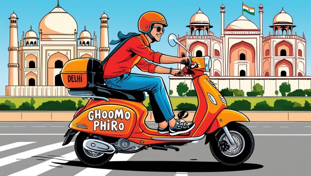scooty on which GhoomoPhiro is written and its going into the city
